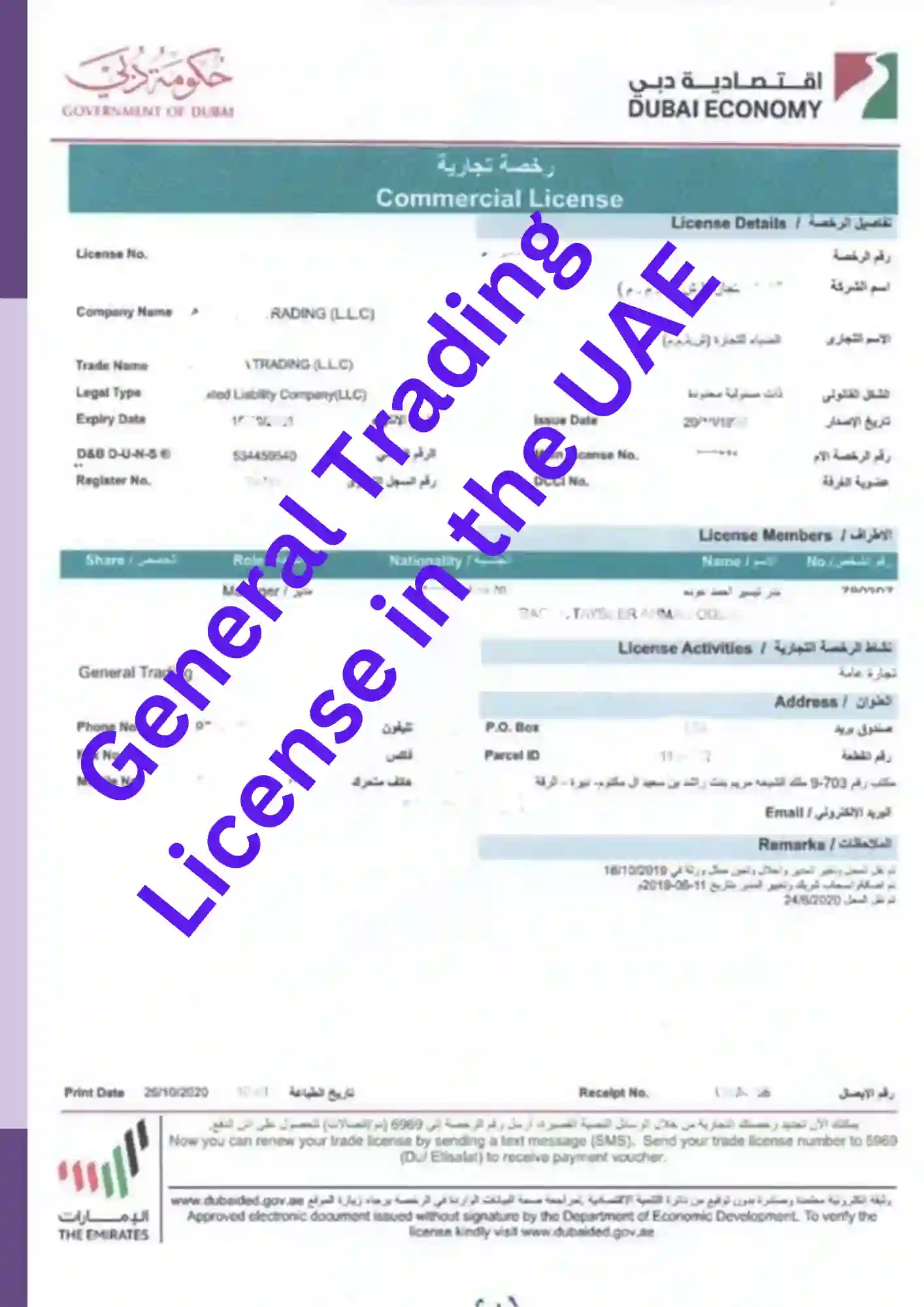 Sample UAE General Trading License | Dubai Business Setup Guide