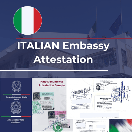 alt="Italian Embassy attestation sample showing officially stamped documents from Consolato Generale d'Italia Dubai and Ambasciata d'Italia Abu Dhabi by GloboPrime Corporate Services UAE"